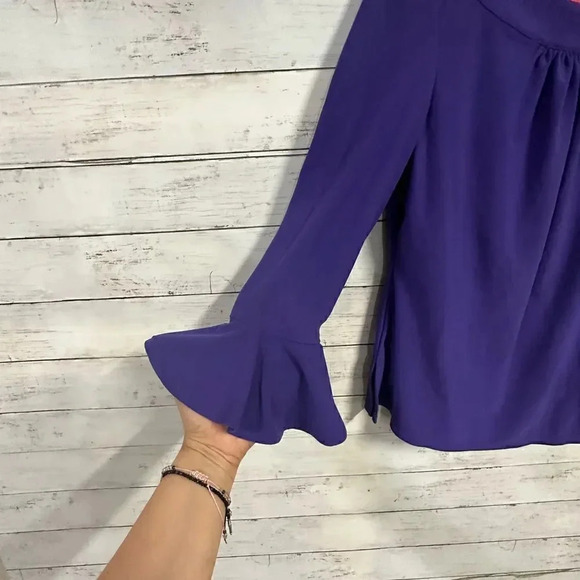 Oscar De La Renta Ruffled Bell Sleeve Purple Blouse - Picture 3 of 7